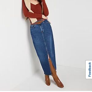 Women's Dark Blue Denim Maxi Skirt With Slit Size 4 Fits Size 4/6